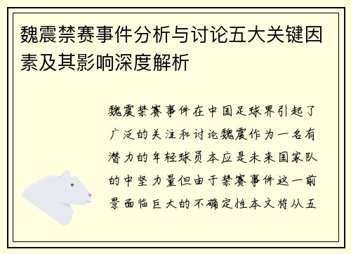 魏震禁赛事件分析与讨论五大关键因素及其影响深度解析